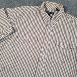 Roper Shirt Mens Large Beige Plaid Short Sleeve Button Down Cotton Casual